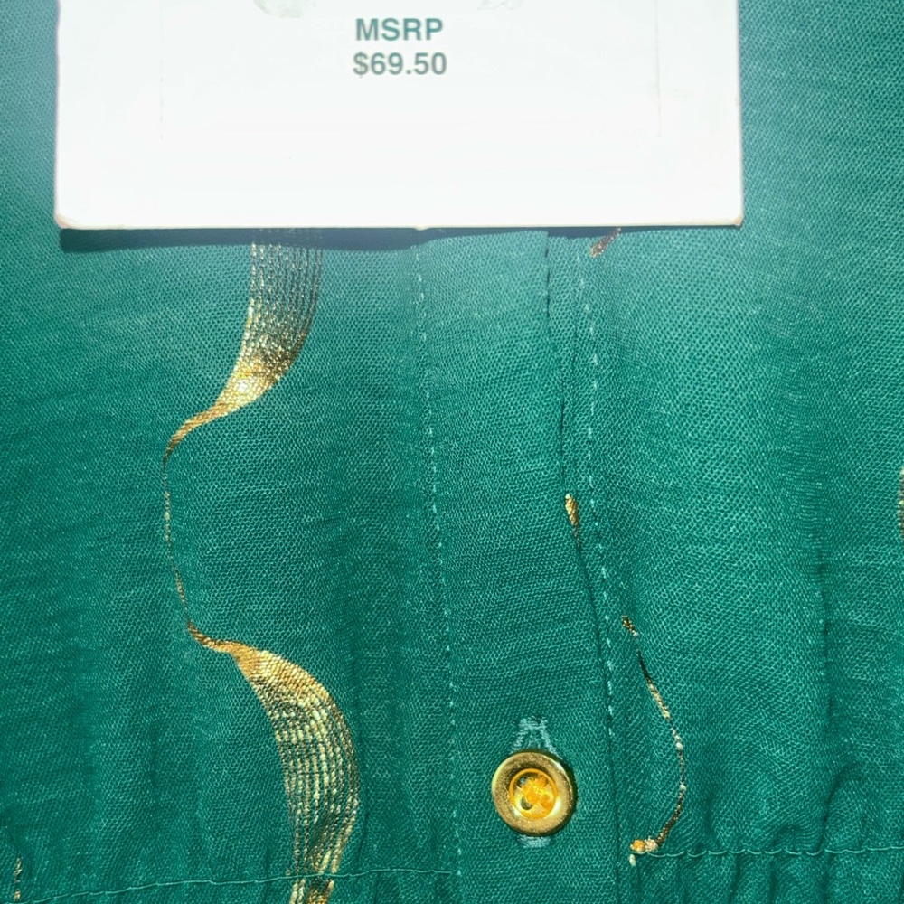 Alex & Parker Emerald Green & Gold Wavy Crescent Blouse Top Size Small NWT - Picture 15 of 15